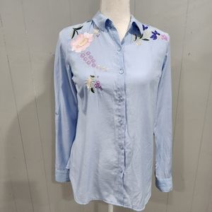 Express Blue City Button Down Top Shirt Small